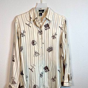 Ishyu‎ Vintage Print 100% Silk Button-Down Shirt